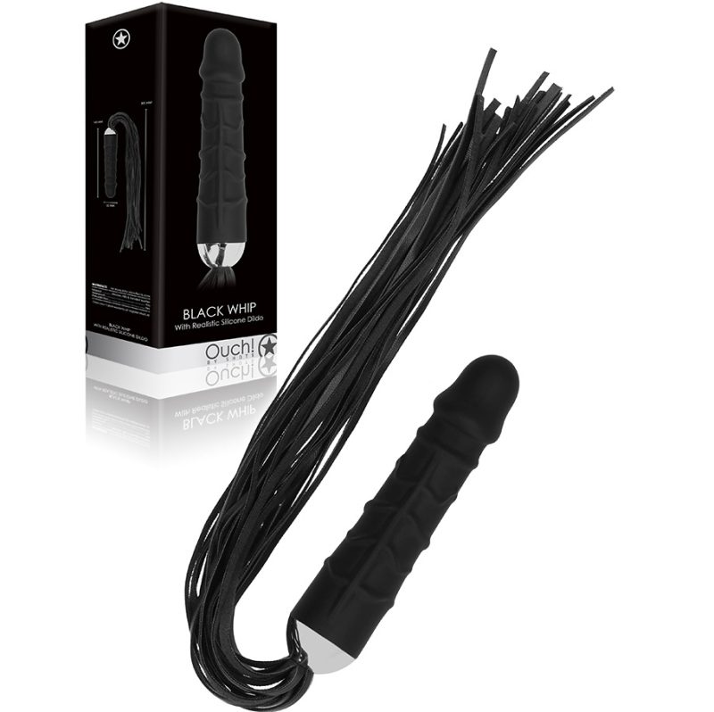 Black Whip with Realistic Silicone Dildo - Black