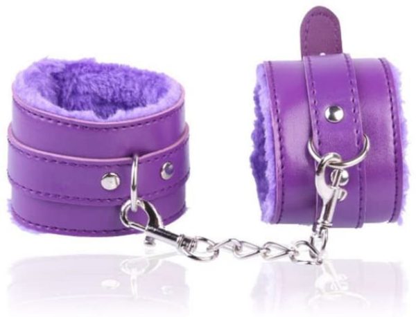 purple leather hand cuffs