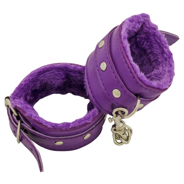 purple leather hand cuffs