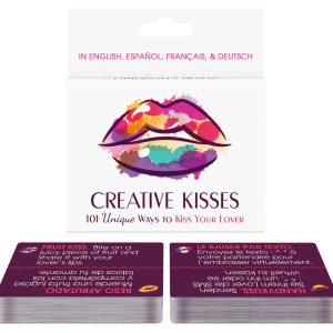 101 unique ways to kiss your lover. Whenever you want to spice up your life, select a card and give your lover a creative kiss.