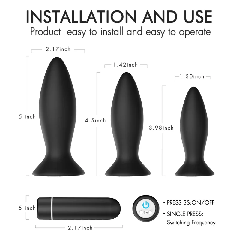 S-HANDE 3 Pcs Roar-Rct Vibrating Anal Butt Plug