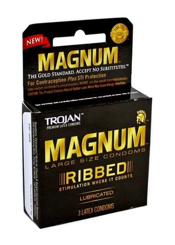 Trojan Magnum Ribbed Lubricated Condoms - 3 Pack