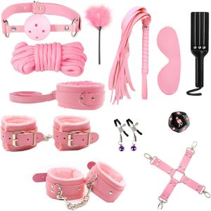 12 in 1 BDSM Kit with Black Paddle (Pink)