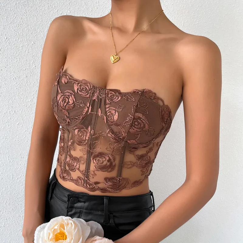 Floral Lace Corset (Coffee) (M)