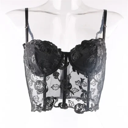 Floral Lace Corset (Black) (M)