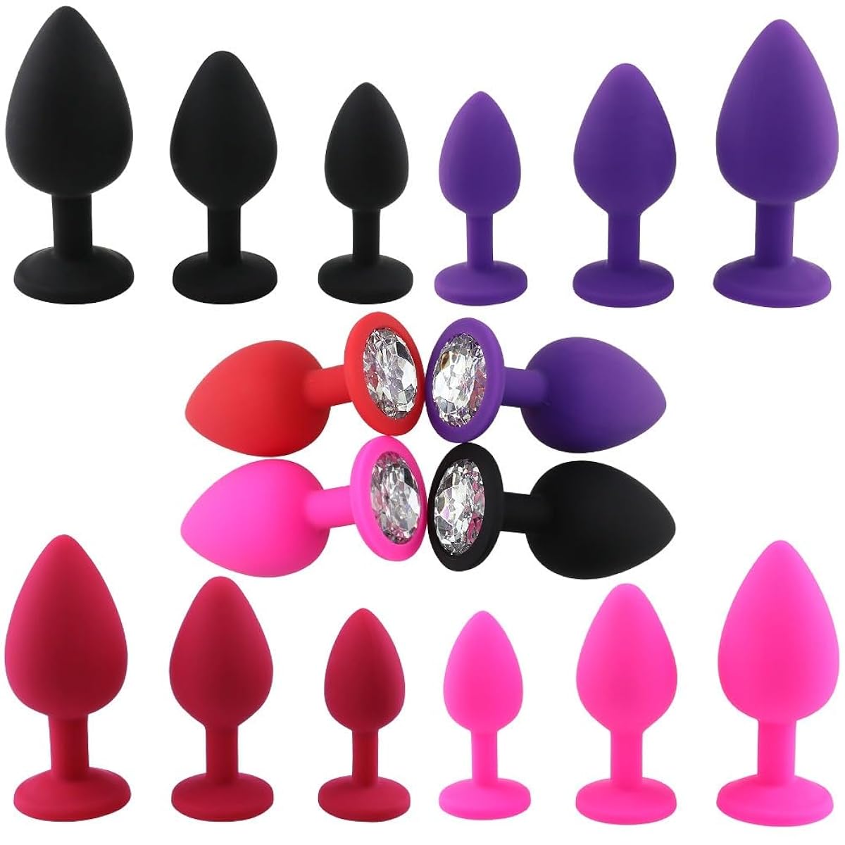 Silicone Diamond Butt Plug - 3pc