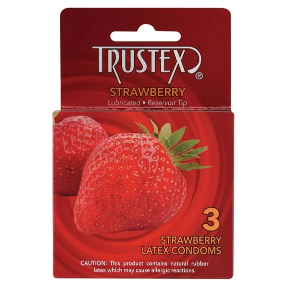 Trustex Strawberry Lubricated Reservoir Tip Flavored Latex Condom 3 Each Per Box