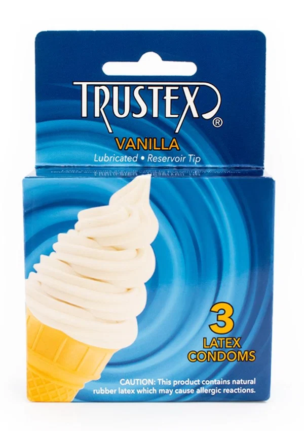 Trustex Vanilla Lubricated Reservoir Tip Flavored Latex Condom 3 Each Per Box
